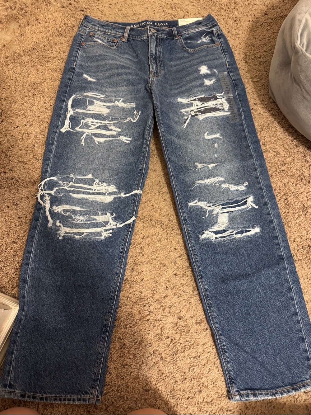 American Eagle Outfitters Distressed Dark Blue Relaxed Jeans